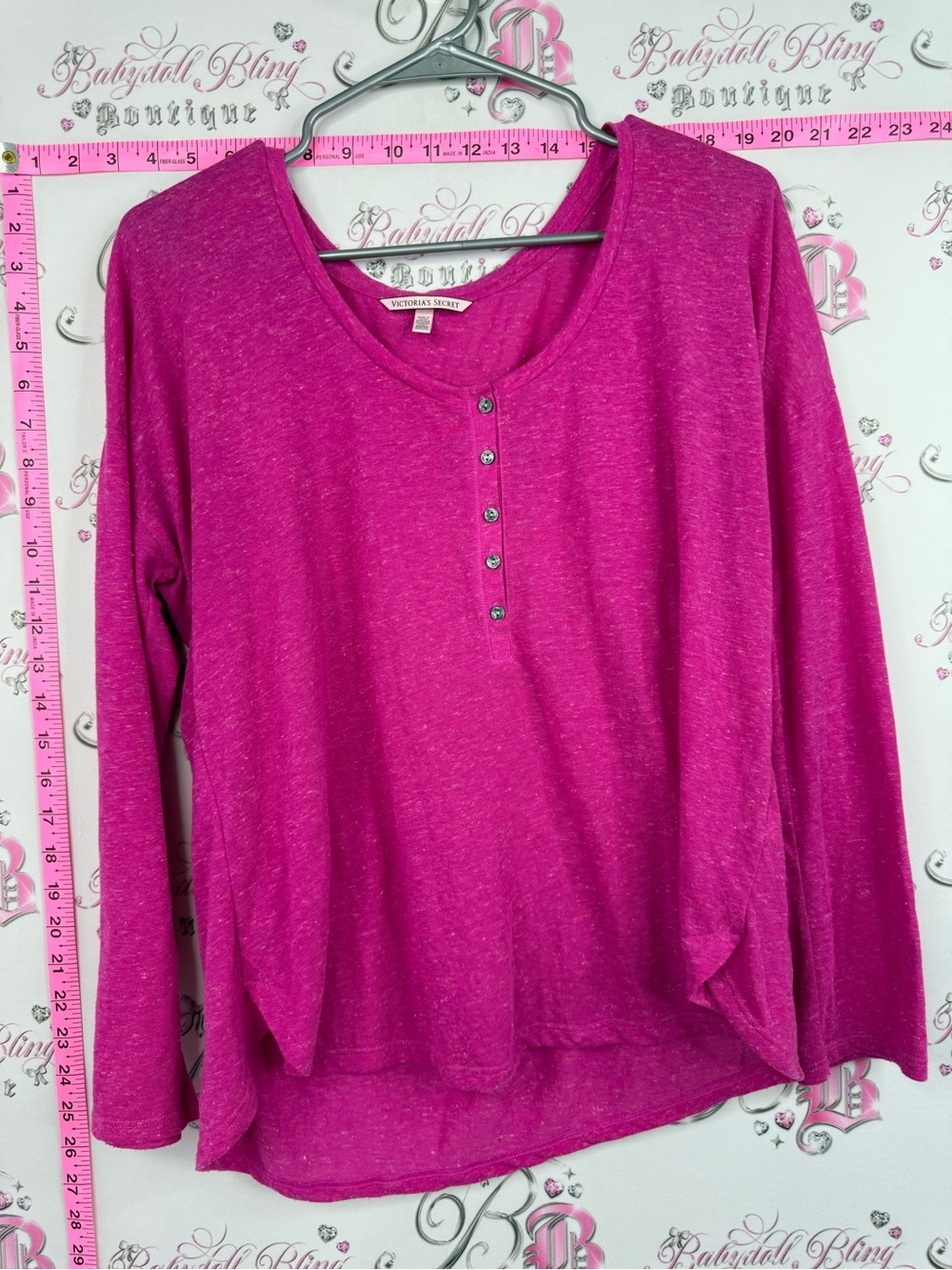 Victoria's Secret long sleeve shirt buttons Hot Pink Long-Sleeve Henley Top